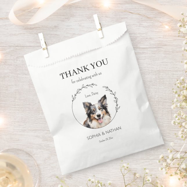 Simple Border Collie Wedding Thank You Favor Bag (Clipped)