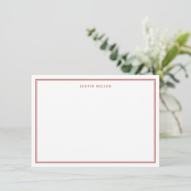 Simple Border Dark Red Medium Personalized Note Card (Standing Front)