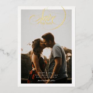 Simple Border Elegant Script Save The Date Foil Invitation