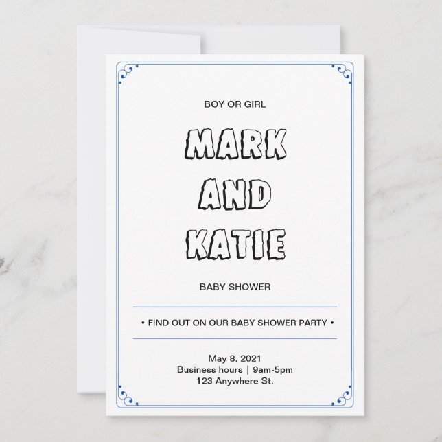 Simple Border Gender Neutral Blue Baby Shower Invitation (Front)