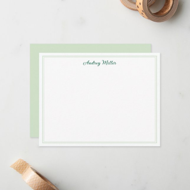 Simple Border Green Script Personalized Note Card (Front/Back In Situ)
