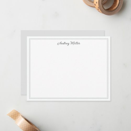 Simple Border Grey Script Personalized Note Card
