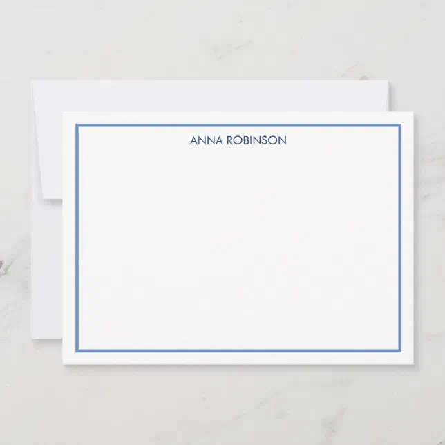 Simple Border in Blue Flat Note Card | Zazzle