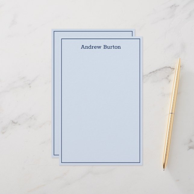 Simple Border Personalized Stationery Paper | Blue (Front/Back In Situ)