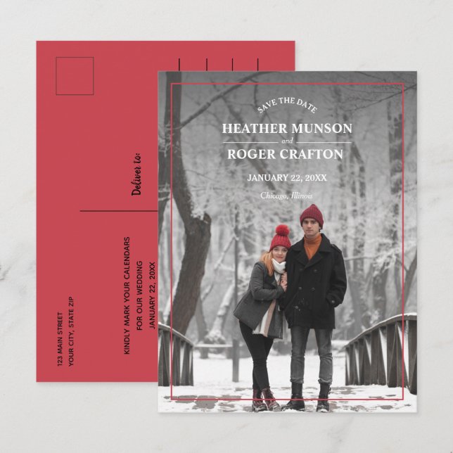 Simple Border Photo Wedding Save the Date Announcement Postcard (Front/Back)