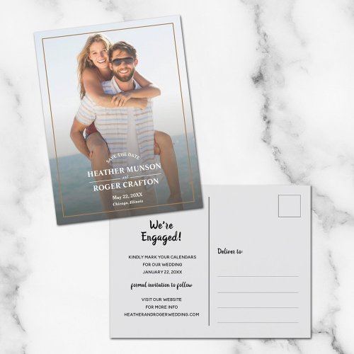 Simple Border Photo Wedding Save the Date Announcement Postcard