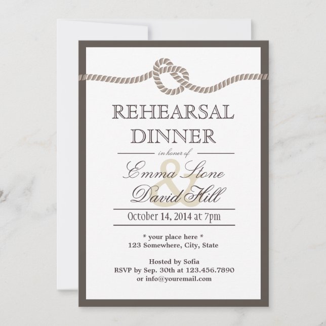 Simple Border Tying the Knot Rehearsal Dinner Invitation (Front)