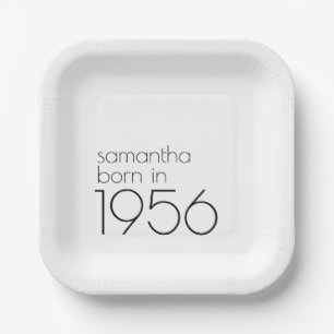 Simple Born in 1956 Black 70th Birthday Party Paper Plates