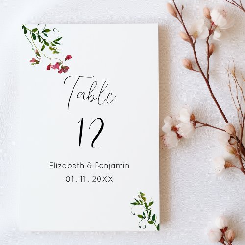 Simple botanic pink red green flower Table Numbers
