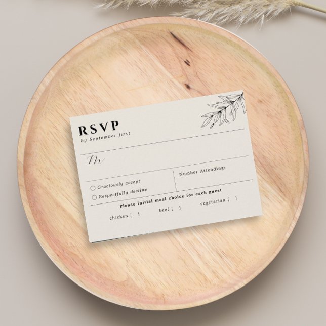Simple Botanical Beige Black Meal Choice RSVP Card (Creator Uploaded)