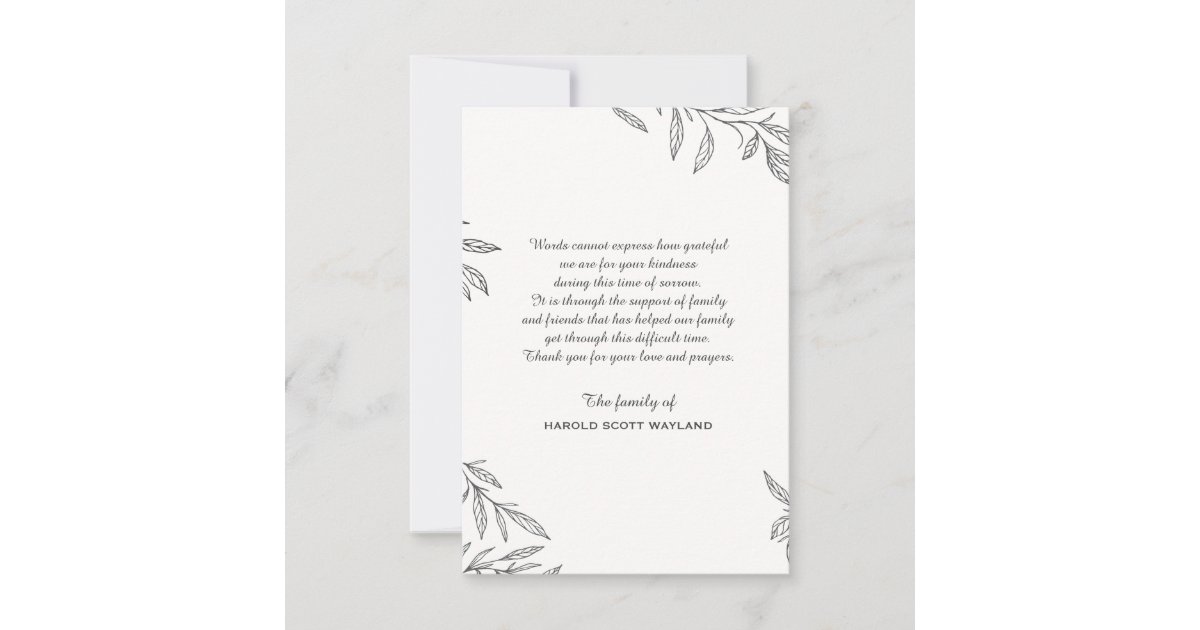 Simple Botanical Bereavement Thank You Card