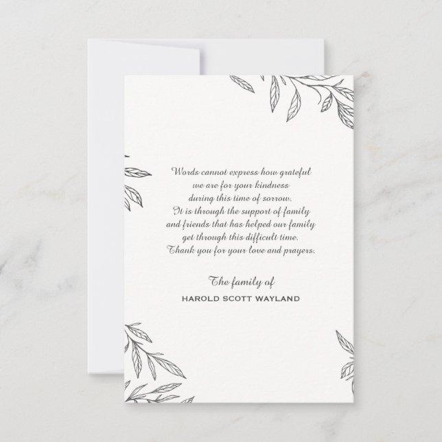 Simple Botanical Bereavement Thank You Card (Front)