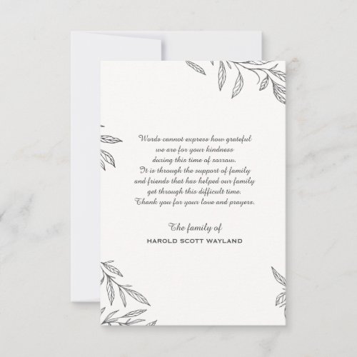 Simple Botanical Bereavement Thank You Card