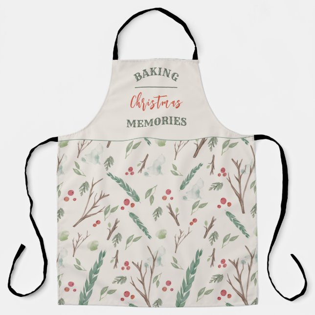 Simple Botanical Berries Christmas Pattern Ivory Apron (Front)