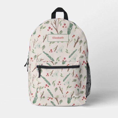 Simple Botanical Berries Christmas Patterned Printed Backpack