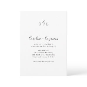 Simple Botanical Black Monogram Boho Wedding Invitation