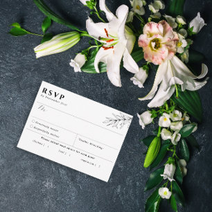 Simple Botanical Black White Meal Choice RSVP Card