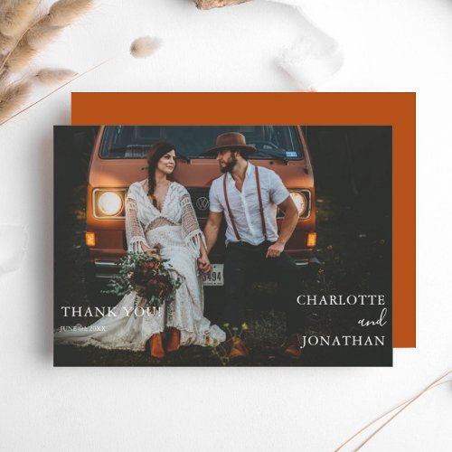 Simple Botanical Bohemian Terracotta Photo Wedding Thank You Card