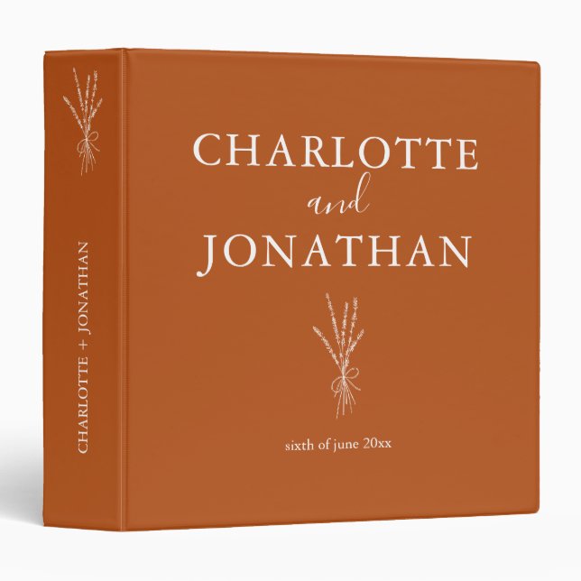 Simple Botanical Bohemian Terracotta Wedding 3 Ring Binder (Front/Spine)