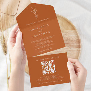 Simple Botanical Bohemian Terracotta Wedding All In One Invitation