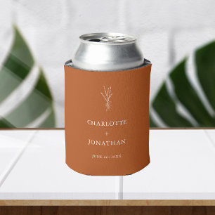 Simple Botanical Bohemian Terracotta Wedding Favor Can Cooler