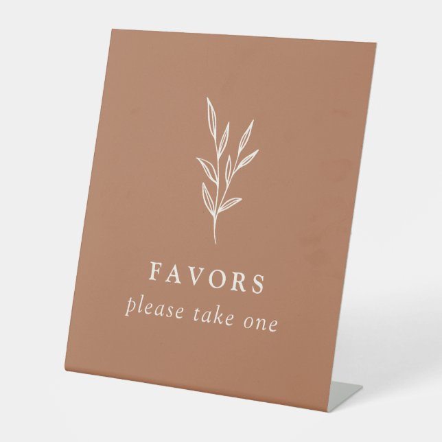 Simple Botanical Burnt Orange Wedding Favors Sign (Front)