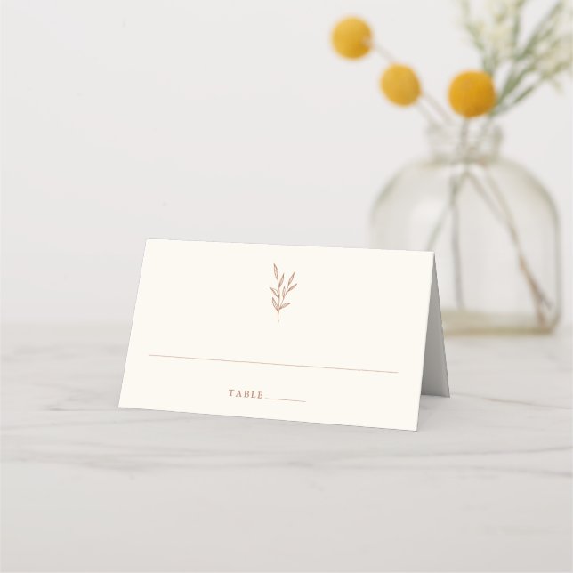 Simple Botanical Burnt Orange Wedding Place Card (Front)