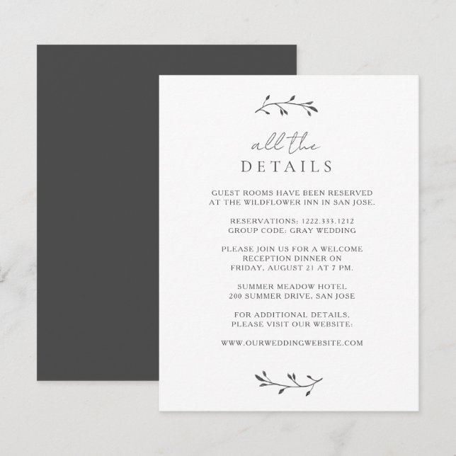 Simple Botanical Chic Modern Minimal Wedding Enclosure Card (Front/Back)