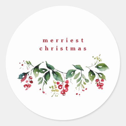 Simple Botanical Christmas Classic Round Sticker