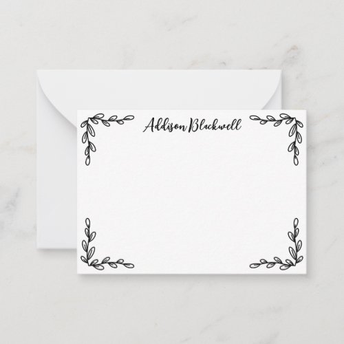 Simple Botanical Corners Template Name Note Card