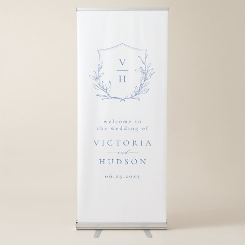 Simple botanical crest rustic wedding welcome retractable banner