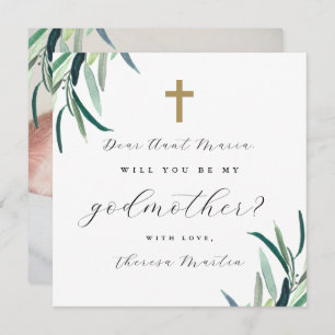 Simple Botanical Cross Godmother Proposal Photo Invitation