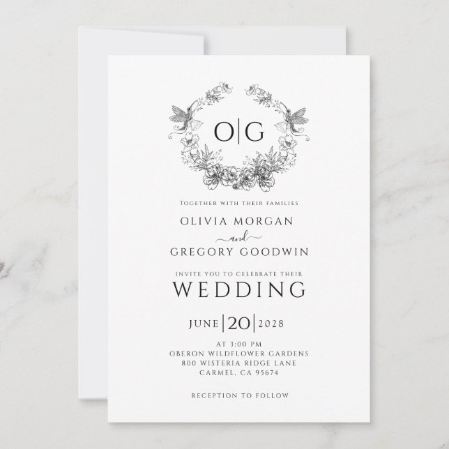 Simple Botanical Elegant Monogram  Invitation (Front)