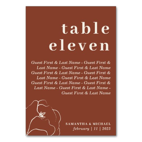 Simple Botanical Floral guests Terracotta seat Table Number