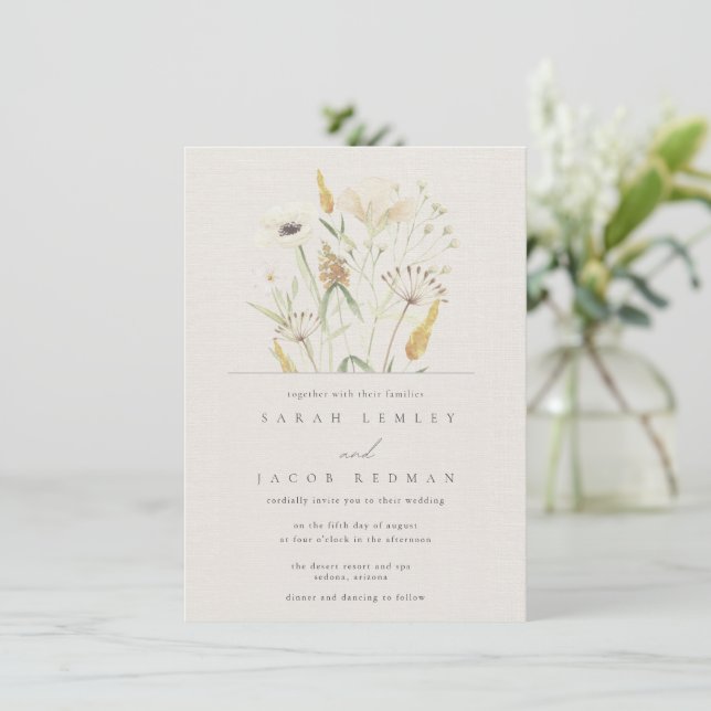 Simple Botanical Floral Wedding Invitation (Standing Front)