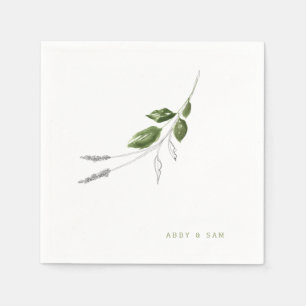 Simple Botanical Foliage Wedding Names Cocktail Napkins