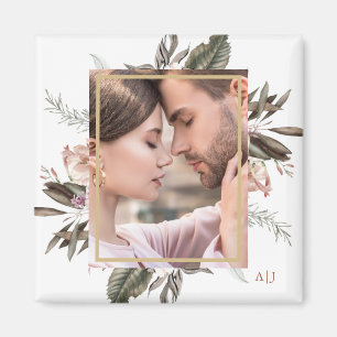 Simple Botanical Framed Photo Monogram Magnet