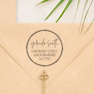 Simple Botanical Leaves Calligraphy Return Address Self-inking Stamp