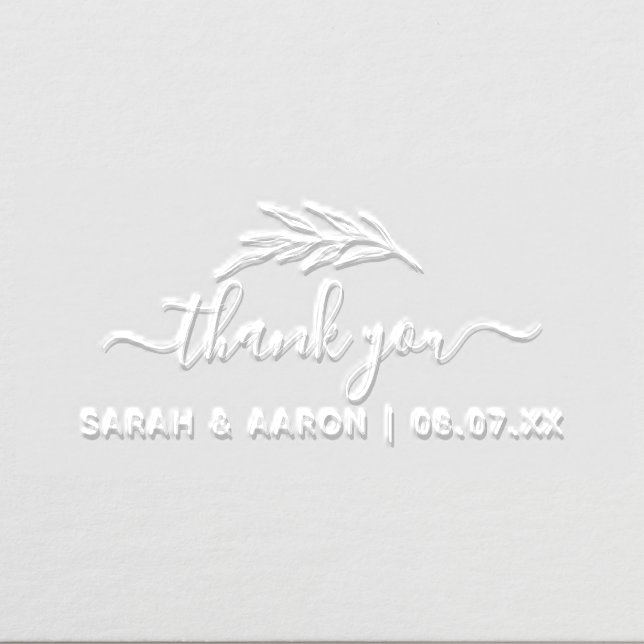 Simple Botanical Leaves Script Thank You Wedding Embosser (Design)