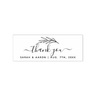 Simple Botanical Leaves Script Thank You Wedding Rubber Stamp