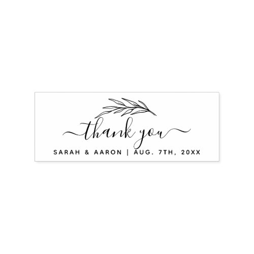 Simple Botanical Leaves Script Thank You Wedding Rubber Stamp