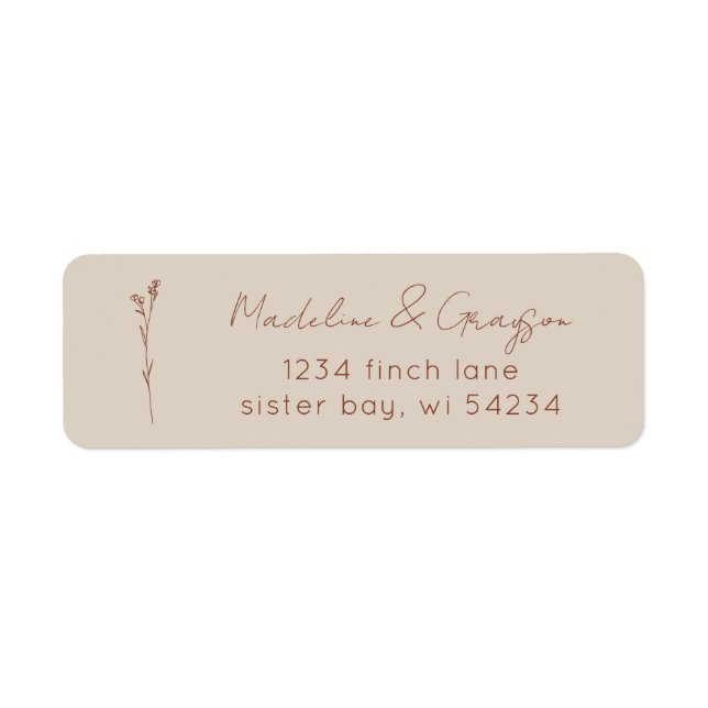 Simple Botanical Line Art Boho Return Address Label (Front)