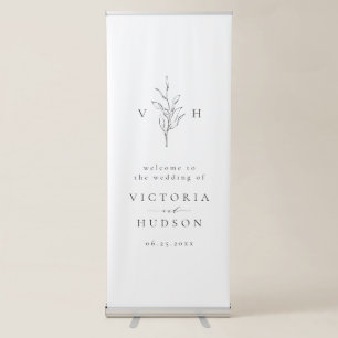  Simple botanical monogram rustic wedding welcome Retractable Banner
