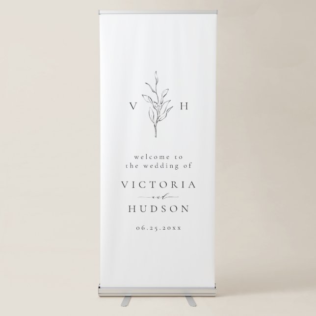  Simple botanical monogram rustic wedding welcome Retractable Banner (Front)