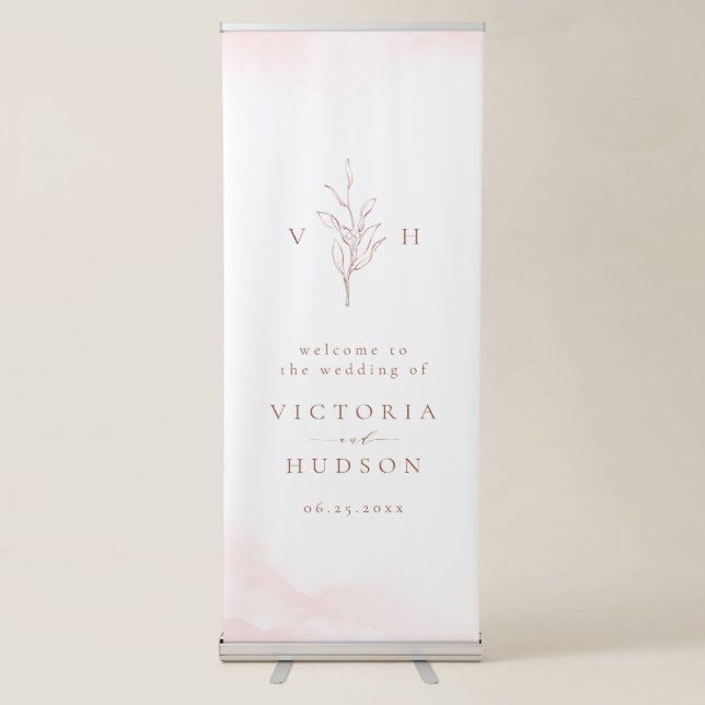  Simple botanical monogram rustic wedding welcome Retractable Banner (Front)