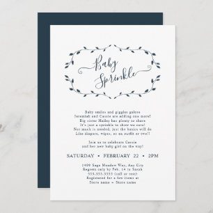 Simple Botanical Navy Baby Sprinkle Invitation