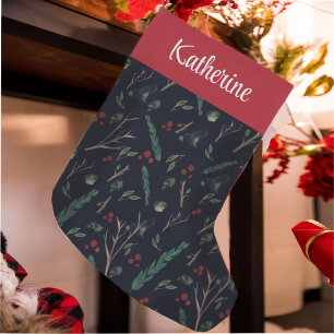 Simple Botanical Pattern Personalized Name Small Christmas Stocking
