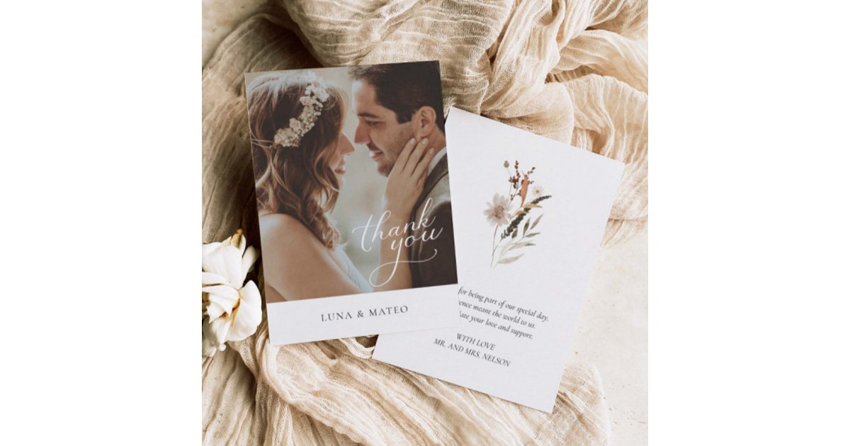 Simple Botanical Photo Wedding Thank You Card | Zazzle