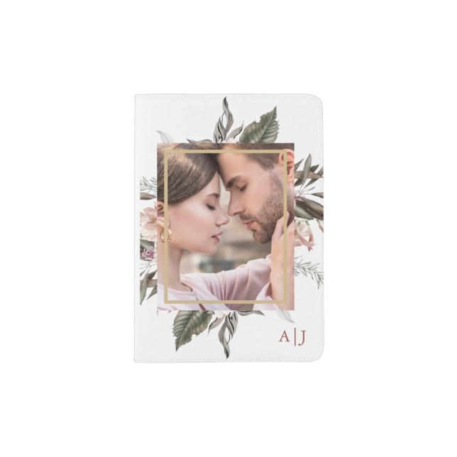 Simple Botanical Photo with Monogram Passport Holder (Front)
