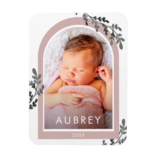 Simple Botanical Pink Photo Arch and Pretty Script Magnet (Vertical)